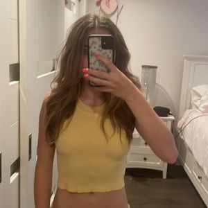 Cropped Yellow Halter Neck Tank Top Forever 21